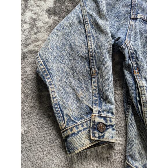 VTG 80s Levis Denim Trucker Jacket Acid Wash Fleece Hood - Medium Made in Canada - Picture 5 of 16